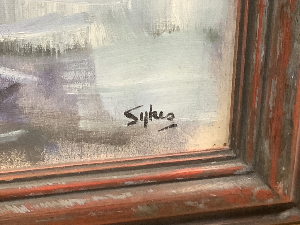 Aubrey Sykes (1910-1995), oil on board, Yachts racing Firth of Forth, signed with label verso, 50 x 71cm